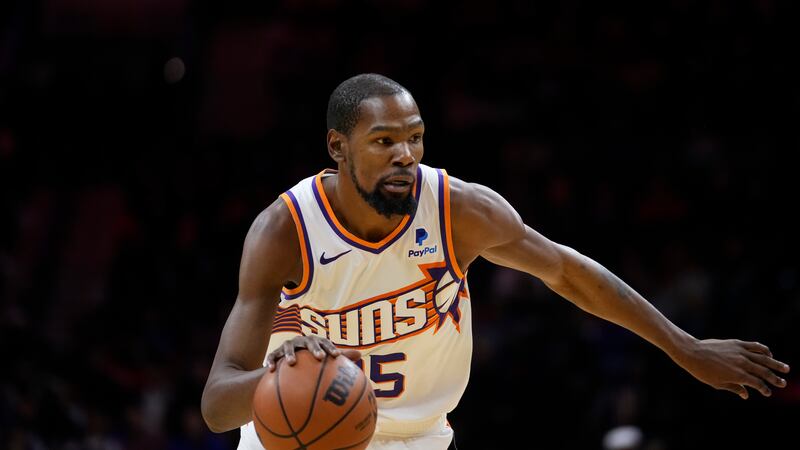 Phoenix Suns' Kevin Durant plays during an NBA basketball game, Saturday, Nov. 4, 2023, in...