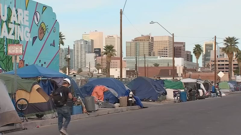 File photo of people camping in public near downtown Phoenix.