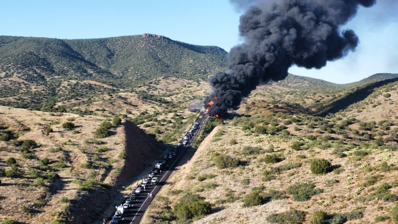 The right lane of State Route 87 is closed due to the blaze.