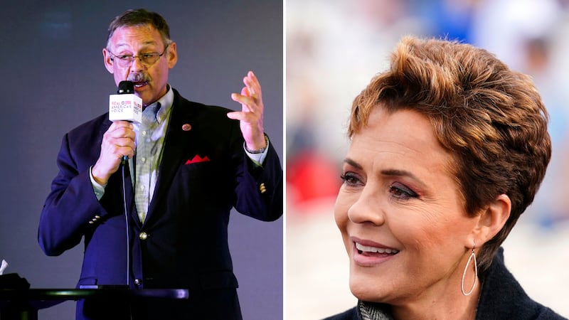 Kari Lake and Secretary of State candidate Mark Finchem alleged that the vote-counting...