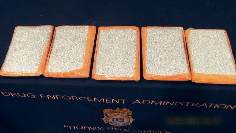 Investigators seized around 100,000 pills suspected to contain fentanyl and a handgun.