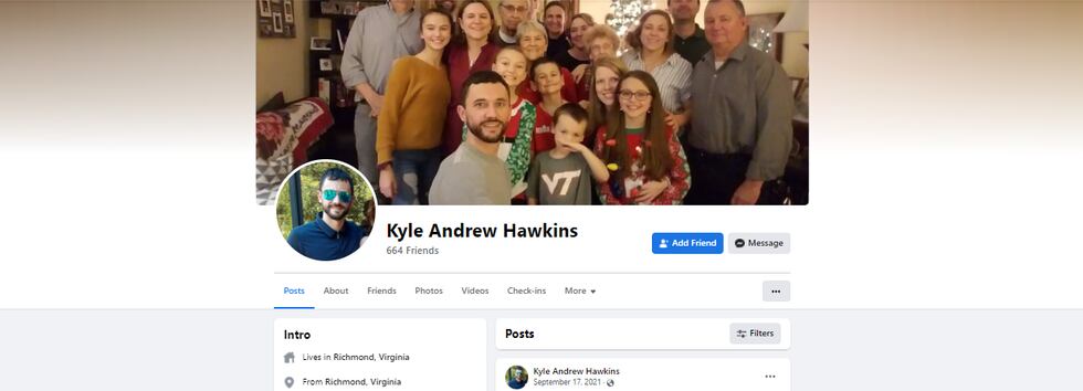 Kyle Hawkins’ Facebook page shows the last post is from September 2021. He says the hacker...