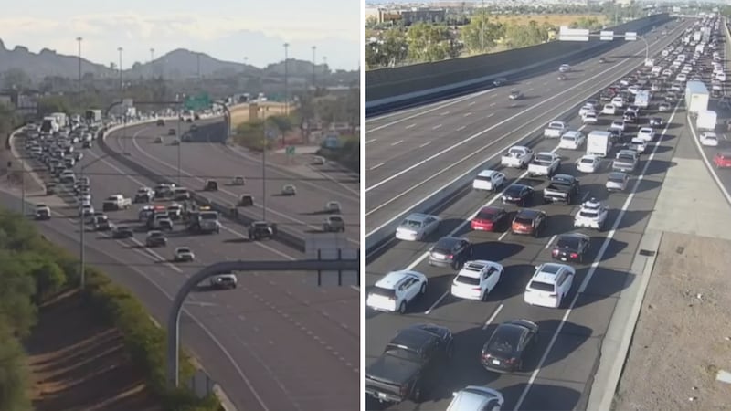 A crash has blocked off multiple lanes on westbound Loop 202 near Phoenix Sky Harbor.