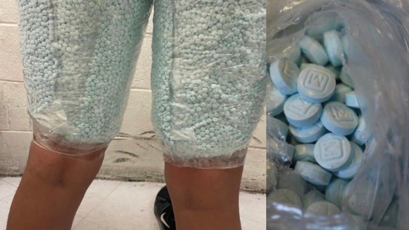 Nearly 20,000 pills were found strapped to the suspect's legs.
