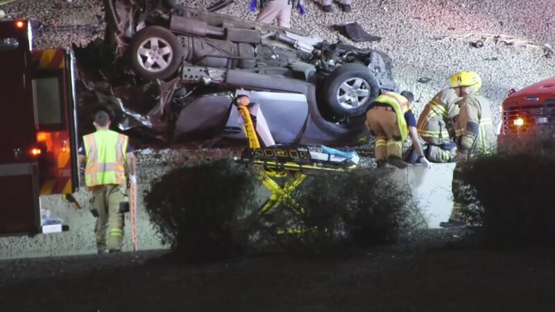 One person is dead and two others are in the hospital after a single-vehicle crash on...