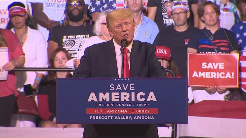 Former president Donald Trump took the stage to show his support for governor candidate Kari...