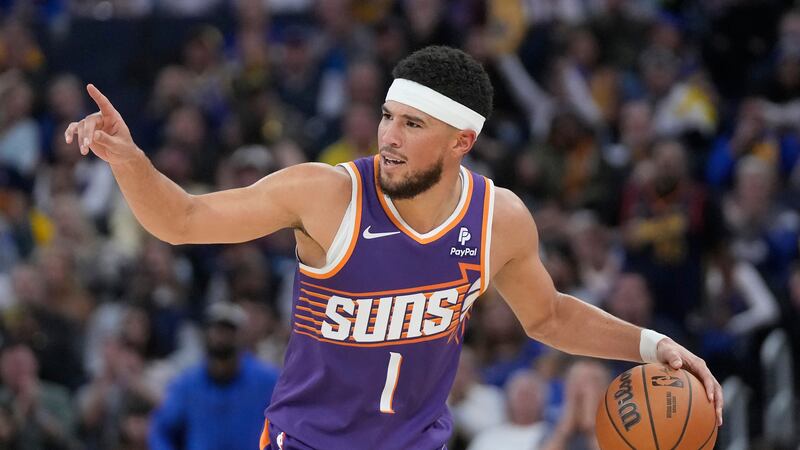 Phoenix Suns guard Devin Booker (1) during an NBA basketball game against the Golden State...