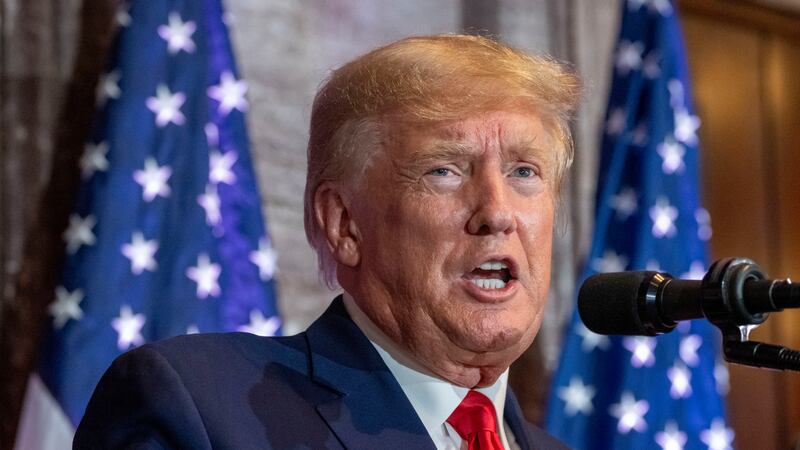 FILE - Former President Donald Trump speaks at a campaign event at the South Carolina...