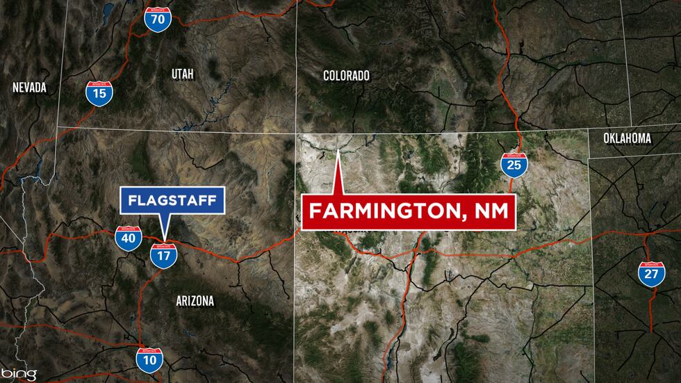 Map showing the location of Farmington, New Mexico and neighboring Arizona.
