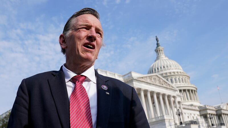 FILE - Rep. Paul Gosar, R-Ariz., waits for a news conference at the Capitol in Washington, on...