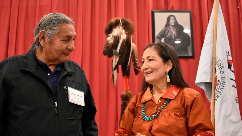 FILE -Russell Eagle Bear, with the Rosebud Sioux Reservation Tribal Council, talks to U.S....
