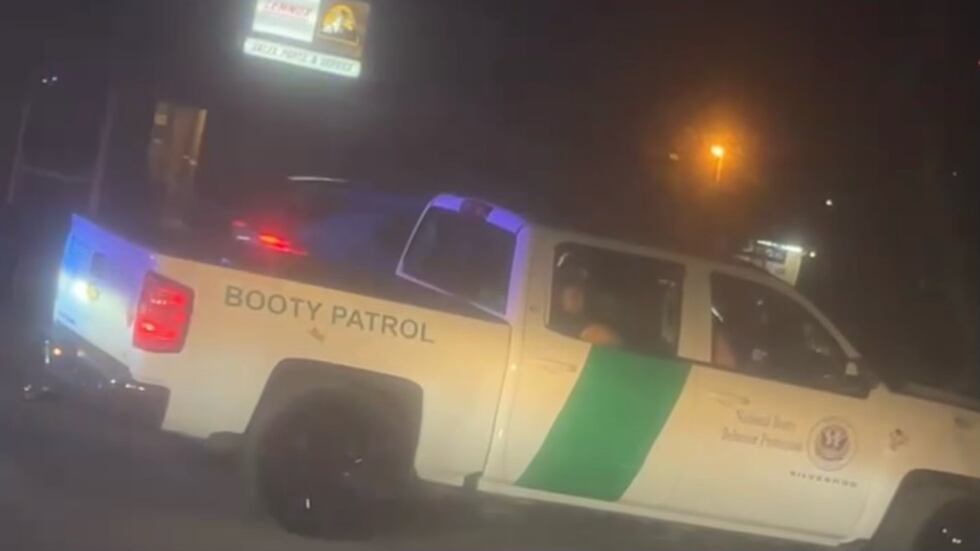 Photos of the truck show the truck bed with the words “BOOTY PATROL” on it, and the doors are...