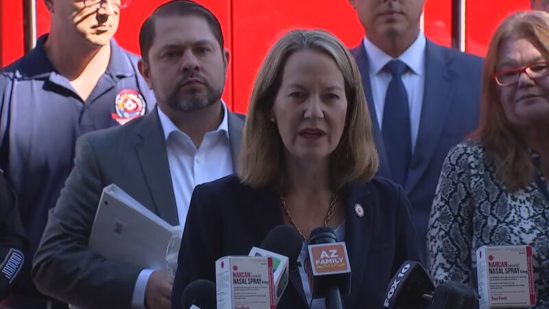 Arizona AG Kris Mayes and Rep. Ruben Gallego hold a joint presser to address the fentanyl...