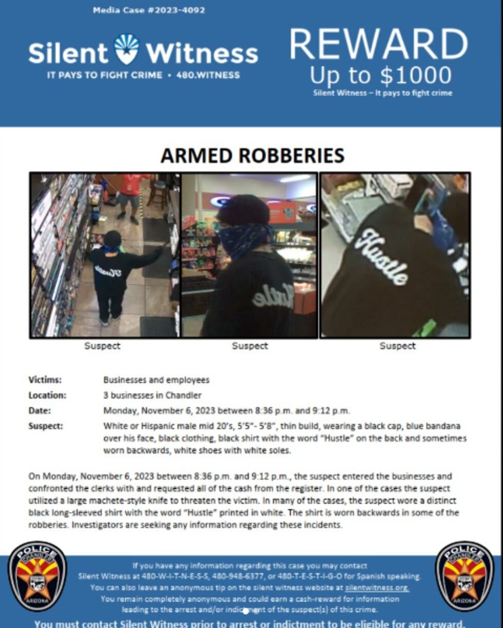 Police are offering a $1,000 reward for information leading to the arrest of an armed robbery...