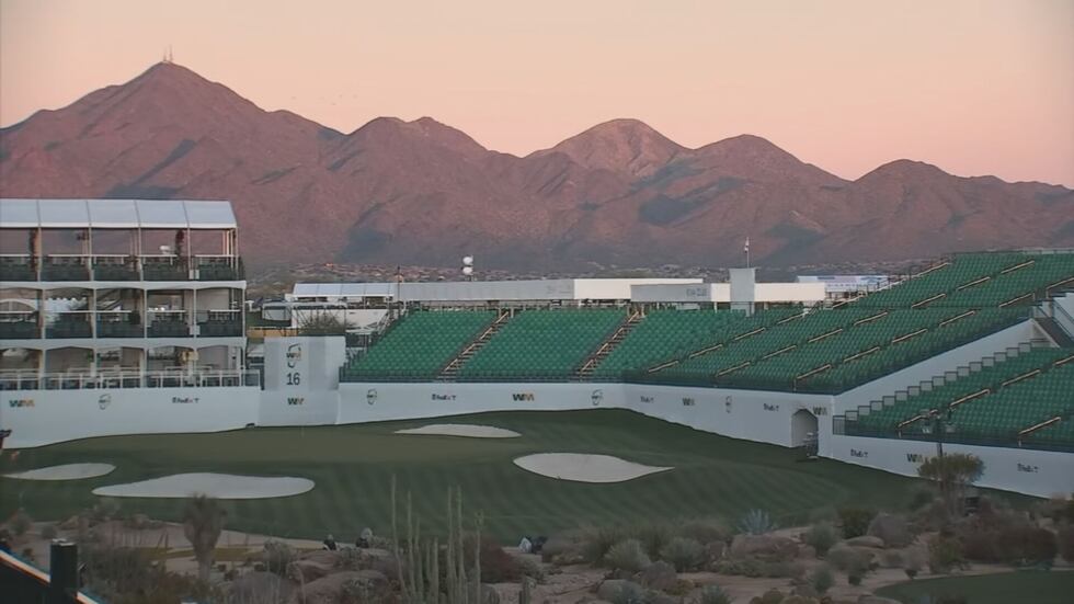 This photo shows the coliseum at hole 16 at the TPC Scottsdale.
