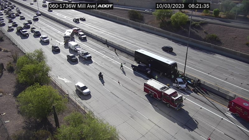 The collision happened around 8:15 a.m. Tuesday on the Superstition Freeway just west of Mill...