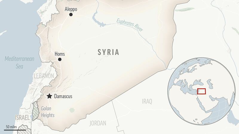 This is a locator map for Syria with its capital, Damascus.