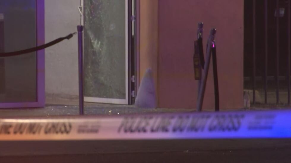Damage was visible to entrance doors of the nightclub following a deadly shooting Sunday night.